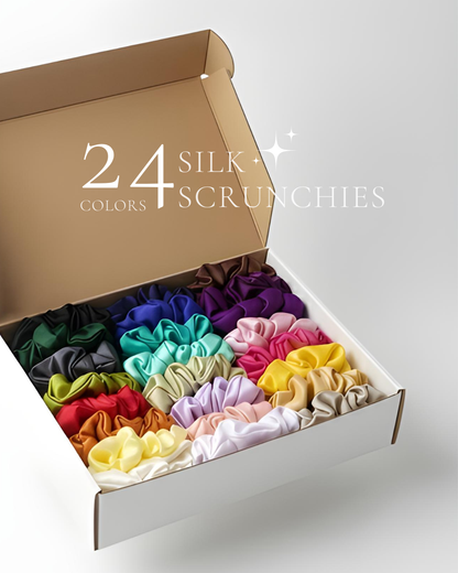 Box of 24 & 48 Colors Silk Scrunchies- M