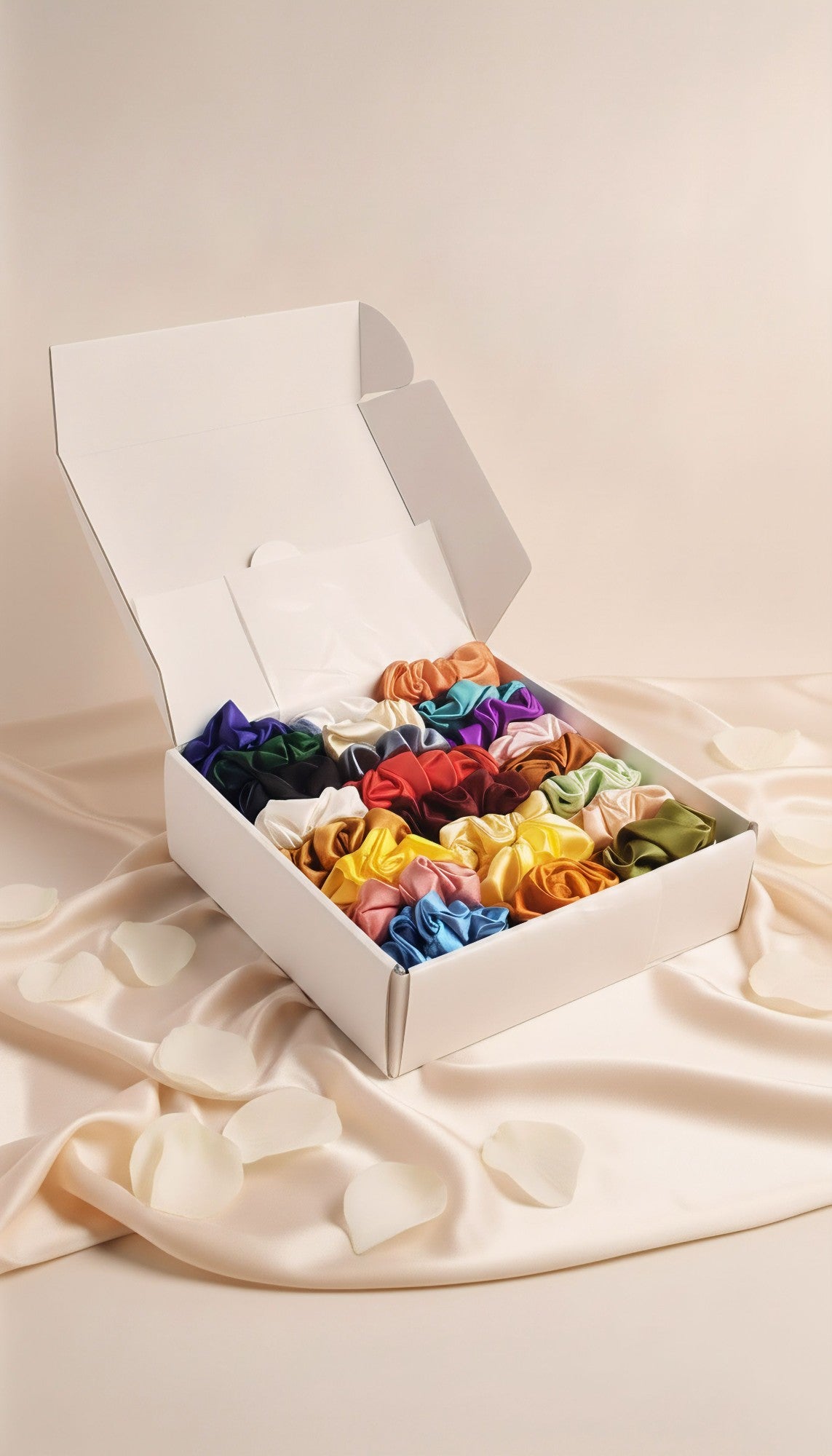 Box of 24 Colors Silk Scrunchies - L