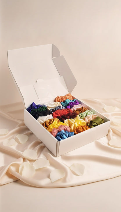 Box of 24 Colors Silk Scrunchies - L