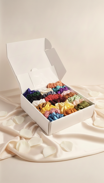Box of 24 Colors Silk Scrunchies - L